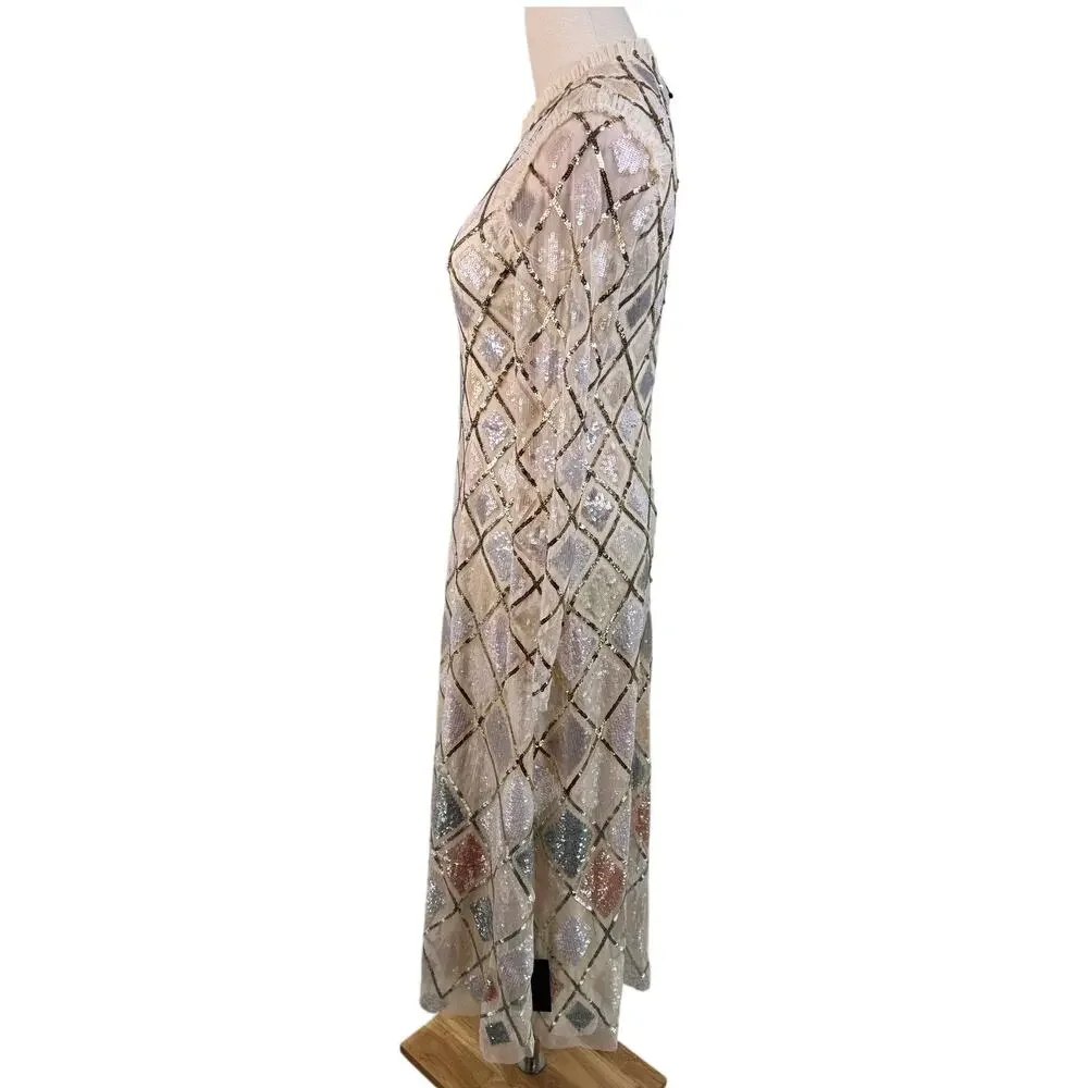 Needle & Thread Sequin Diamond Ballerina Dress ivory pink size US 6 / UK 10 - Picture 9 of 16